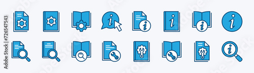 Manual instruction book icon set. User guide book icons. Containing information, guide, reference, help and support. Vector illustration