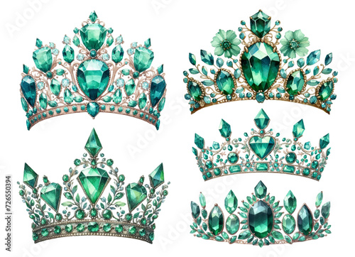 emerald tiara watercolor illustration material set