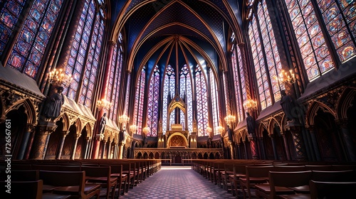 a church with stained glass windows and a light shining through the window panes on the floor.
