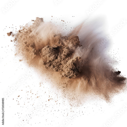 Abstract flying dust and debris, dirt cloud explode smoke cloud, a soft dust explode cloudy on transparent png.