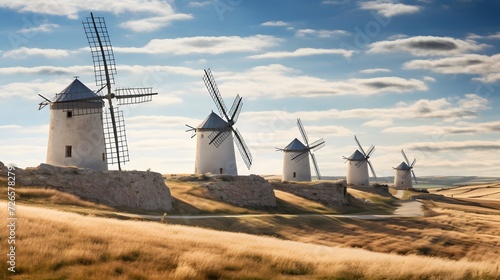 Windmills near Mota del Cuervo, Toledo, Castilla La Mancha, Spain
