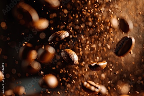 roast coffee beans falling down, in the style of viennese actionism