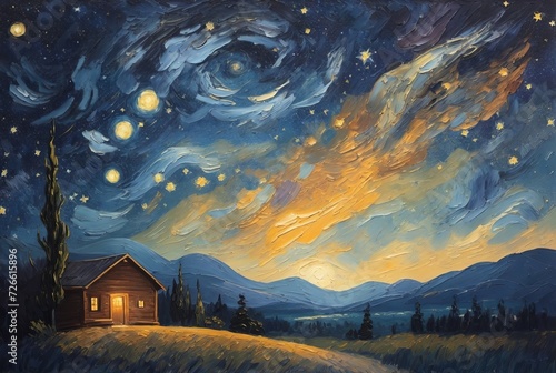 A stylized impressionistic painting of a starry