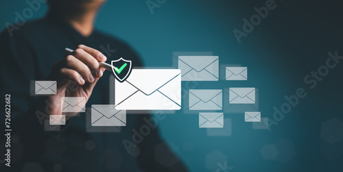 Safety email check, security monitoring threat protection, protection data from spam virus by notification in an internet email letter, trash mail and compromised information. Cybersecurity awareness.