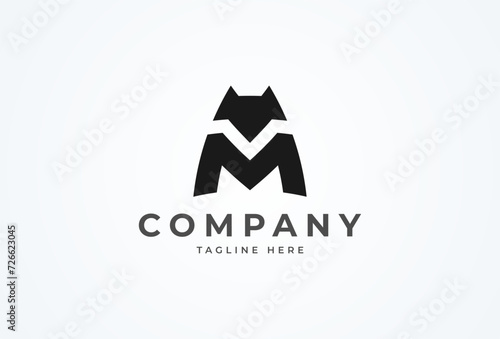 Dog logo design. letter M with dog logo design. flat design logo template element. vector illustration
