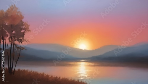 Sunset Serenity in Abstract Landscape with Painterly Techniques