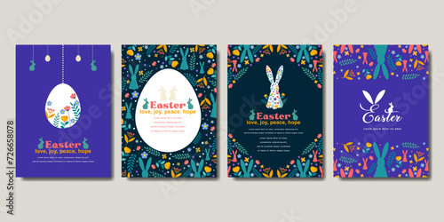happy easter greeting card fashion commercial banner, cover, social media with flat design. vector illustration