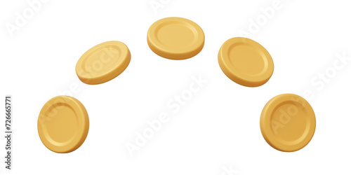 Money coins floating payments transfer on isolated background. business investment refund trader, cartoon minimal style. 3d rendering illustration