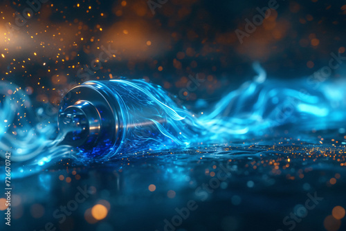 Lithium battery with energy emanating from it, blue abstract technology concept, electricity Power generation.