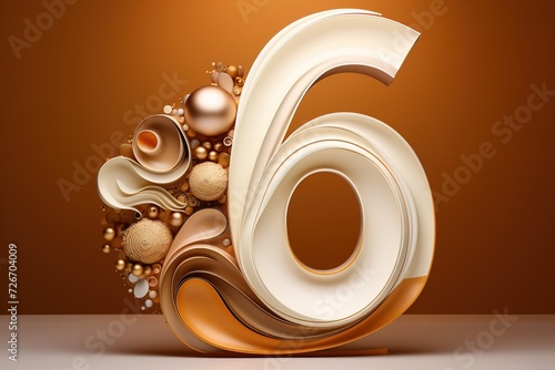 3D number six on brown background. 6 Years Old. Invitation for a sixth birthday party, business anniversary, or any event celebrating a sixth milestone.