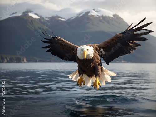 Steller sea eagle in flight Generative Ai