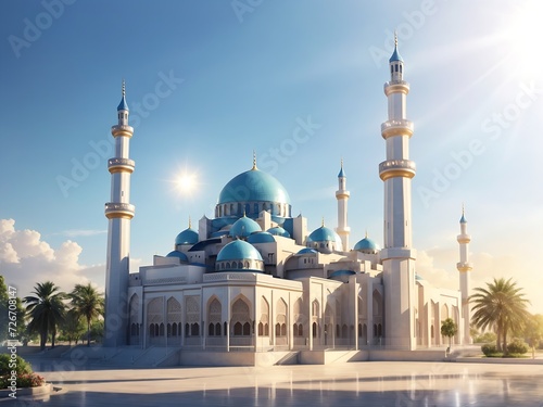 The beautiful shiny mosque and with beautiful sun light, landmark Generative Ai