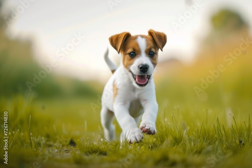 Lively Jack Russell Puppy Happily Sprinting Through Fields With Plenty Of Space For Text