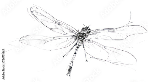  a drawing of a dragonfly sitting on top of a piece of paper with a pen in it's mouth.