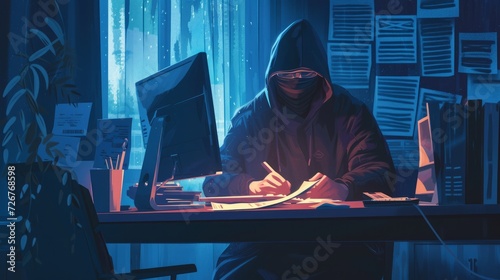 Hacker and Cyber criminals phishing stealing private personal data, user login, password, document, email and credit card. Phishing and fraud, online scam and steal. Hacker sitting at the desktop