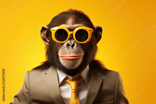 Corporate chimp in a suit, a satirical take on business and style AI Generative.