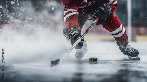 Hockey player with stick and puck