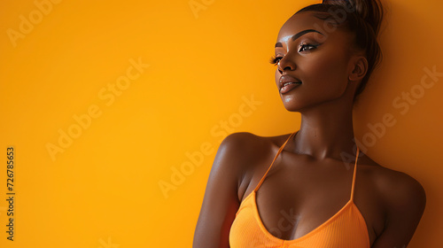 Illustration of a sensual and beautiful black woman with a ravishing and charismatic expression on a monochrome background