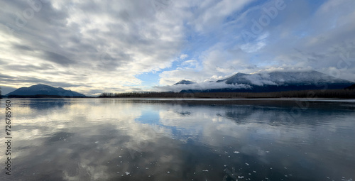 Fraser River and mountains at Chilliwack BC.