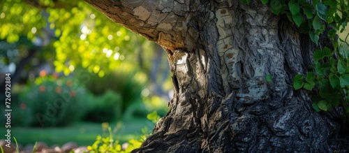 The tree's trunk teems with vitality.