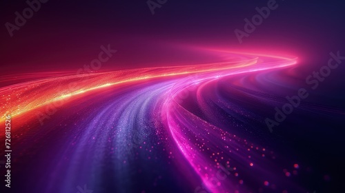 Car light. Curve streak trail line. Fast speed car. Long purple and orange way effect. Glowing street exposure. Blurred motion. Sparkling flow. abstract dynamic dark background