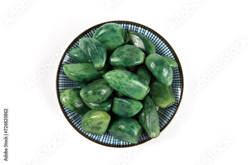 Chinese traditional food Laba garlic pickled garlic isolated on white background.