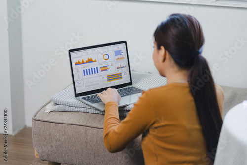 Businesswoman Analyzing Data on Laptop for Business Strategy.