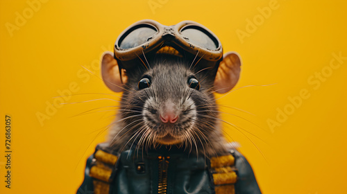 Cheeky Rat in Aviation Uniform on a Yellow Background