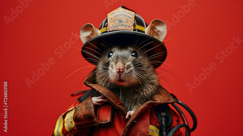 Cute Rat in Fireman Costume
