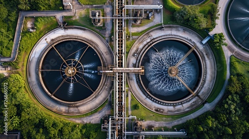 Modern wastewater treatment plant of chemical factory. drone view. copy space for text.