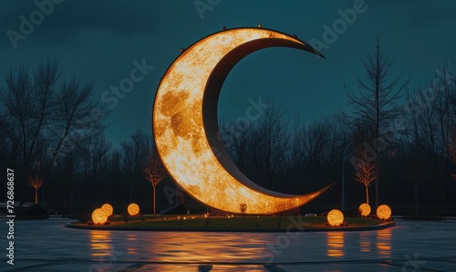 crescent moon monument in city park