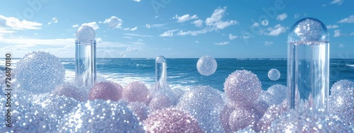 A Whimsical Dance: Ethereal Bubbles Gently Wandering on Water