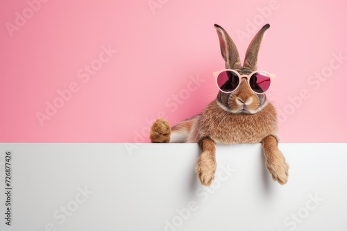 A funny happy hare on summer holidays. 