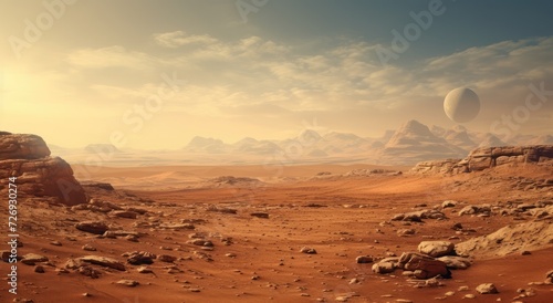 Mars landscape with a rock desert under sky