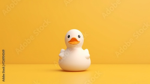 White rubber duck toy on yellow background.