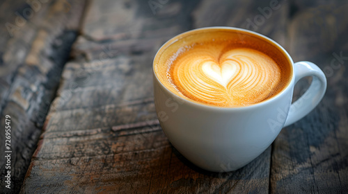 Close up hot cappuccino white coffee cup, generative ai