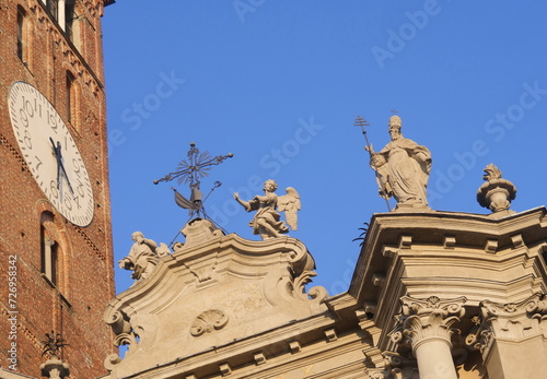 San Martino basilic in Treviglio facade, scultures and dtails, Lombardy, Italy