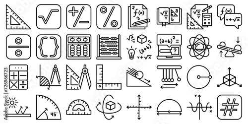Set of math icon outline vector