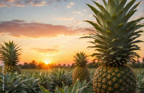 fresh pineapple in the garden, fruit ready to harvest, agricultural concept. Generative AI