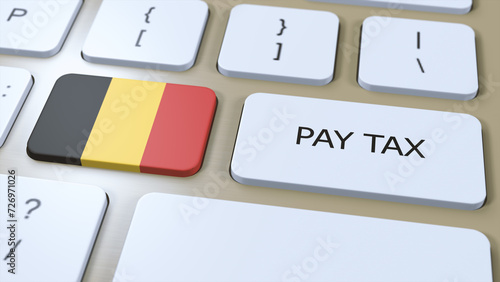 Belgium Country Pay Tax 3D Illustration. National Flag