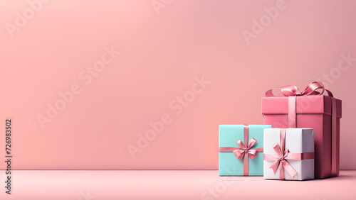 3D banner template designed with gift box. Minimal pink pastel background suitable for woman's day, mother's dan and valentine's day.