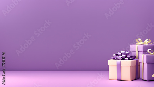 3D banner template designed with gift box. Minimal purple pastel background suitable for woman's day, mother's dan and valentine's day.
