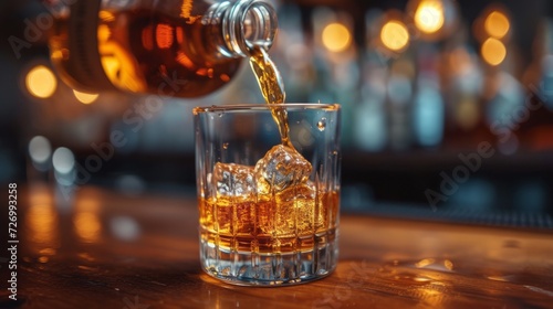 Barman pouring whiskey whiskey glass beautiful night 