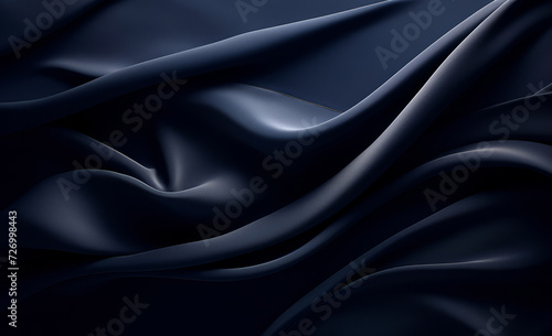 Luxurious dark blue satin fabric with elegant folds and shadows