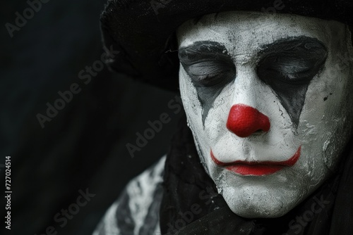 sad clown with bowler hat and red nose