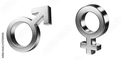 Silver Female and Male Gender Symbols Isolated on White