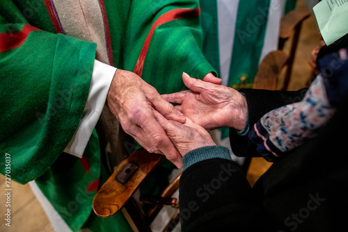 Sunday mass in Saint Philippe du Roule catholic church, Paris. Sacrament : anointing of the sick