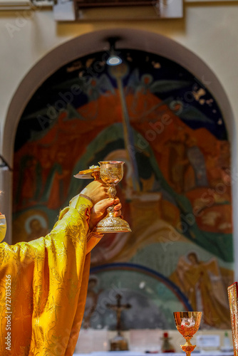 Mass in Saint Volodymyr Greek catholic Ukrainian cathedral, Paris, France