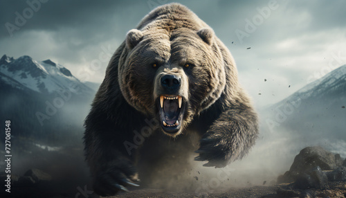 Recreation of a giant furious bear attacking 