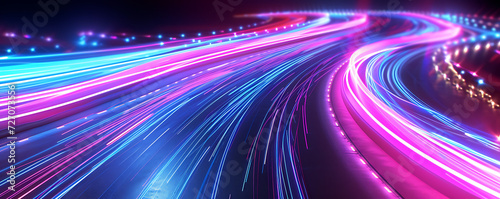 A neon-lit speedway with colorful lines resembling a glowing energy stream, power jet, and curvy ribbon, forming a fantastic and dynamic wallpaper